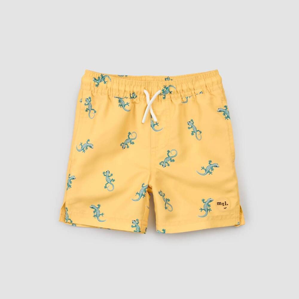 NEW MILES THE LABEL kids' gecko print swim trunks in mustard